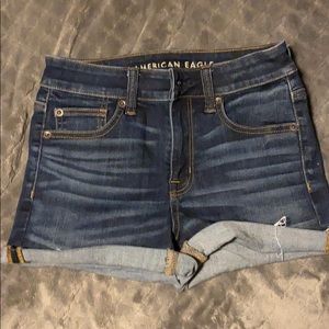 american eagle dark blue jean shorts